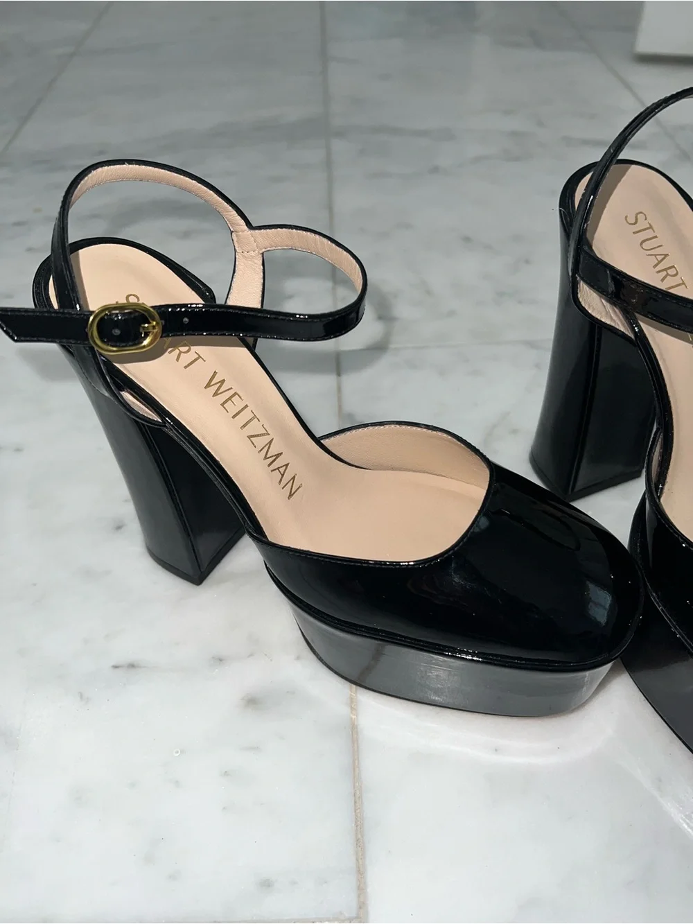 Stuart Weitzman Skyhigh Black Patent Leather Platforms size 6.5